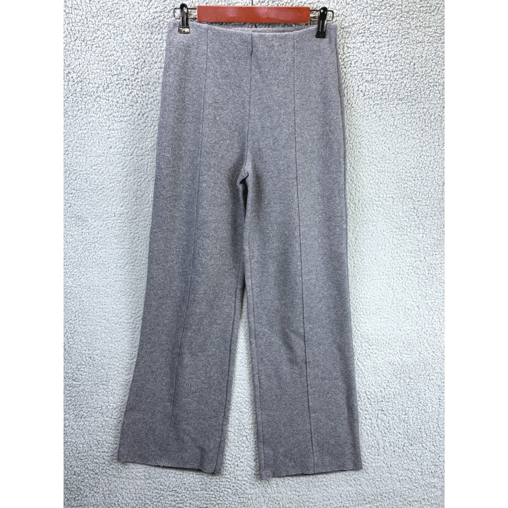 Zara Knit Seamed Wide Leg Pants Womens S Gray Casual Cozy Minimalist Relaxed